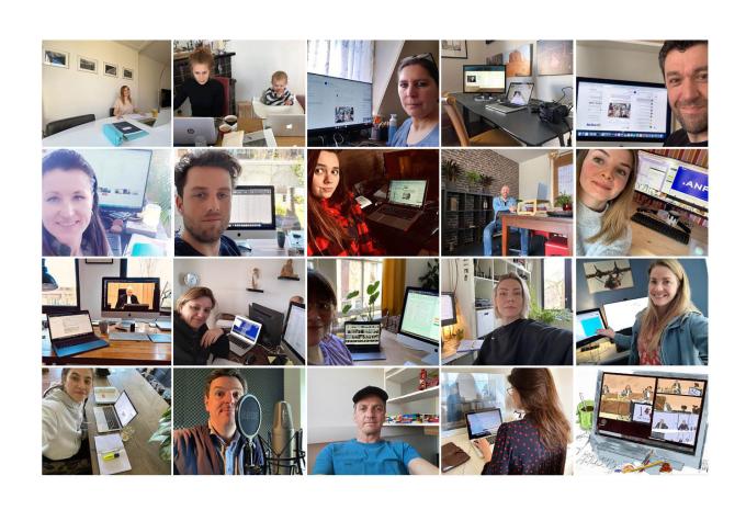 De ANP-collega's vanaf hun werkplek thuis.
